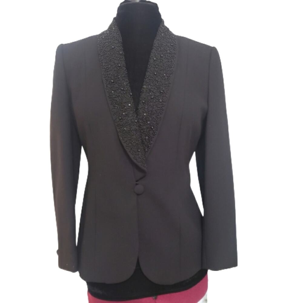 M.T. Morgan Taylor Studio‎ Petite Black Embellished Dressy Lined Blazer 10P